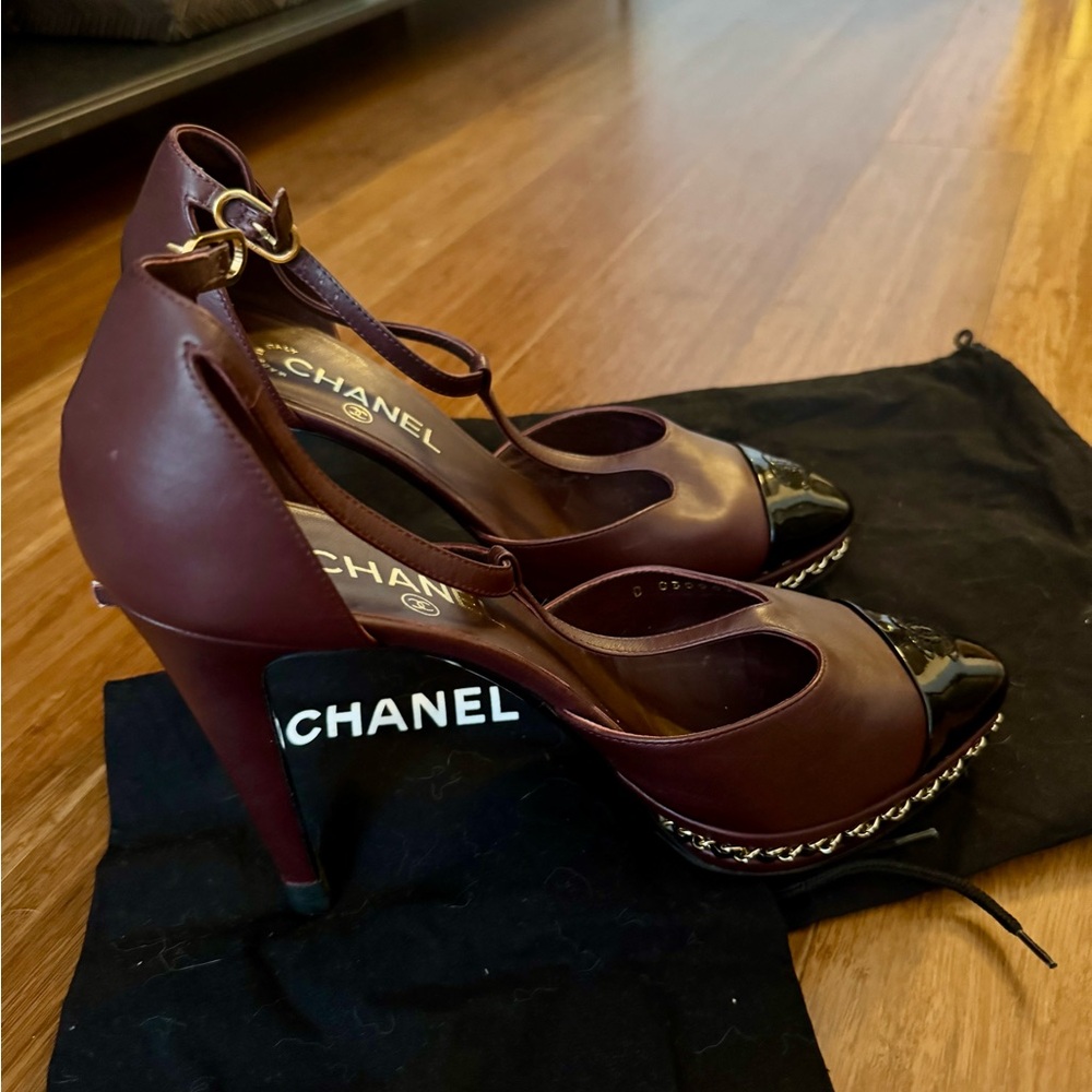 CHANEL Maroon and Black Heels
